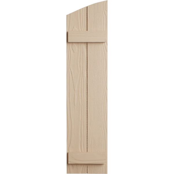 Ekena Millwork Sandblasted 2 Board Joined Board-n-Batten w/Elliptical Top Faux Wood Shutters, 11W x 44H, PR - SHUBJL11X44SDPR
