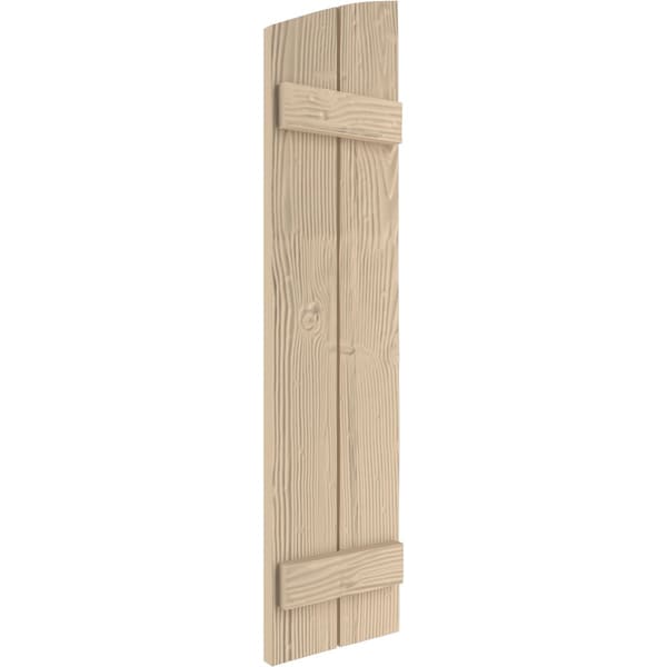 Ekena Millwork Sandblasted 2 Board Joined Board-n-Batten w/Elliptical Top Faux Wood Shutters, 11W x 44H, PR - SHUBJL11X44SDPR