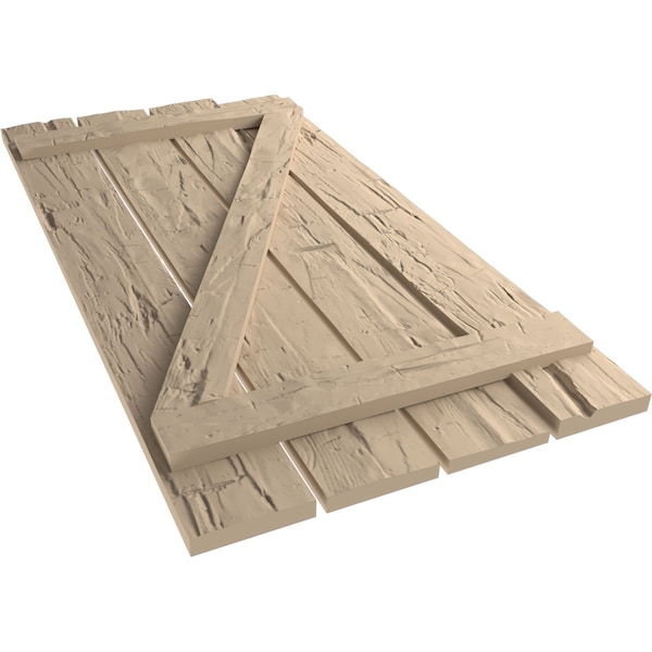 Ekena Millwork Rustic Four Board Spaced Board-n-Batten Hand Hewn Faux Wood Shutters w/Z-Board, 23 1/2W x 50H, PR - SHUBSZ23X50HHPR
