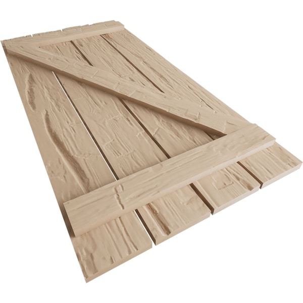Ekena Millwork Rustic Four Board Spaced Board-n-Batten Hand Hewn Faux Wood Shutters w/Z-Board, 23 1/2W x 50H, PR - SHUBSZ23X50HHPR