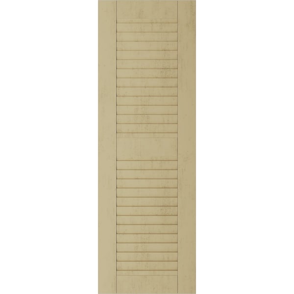 Ekena Millwork Rustic Two Equal Louver Rough Sawn Faux Wood Shutters (Per Pair), Primed Tan, 12"W x 82"H - SHULV12X82RSPR