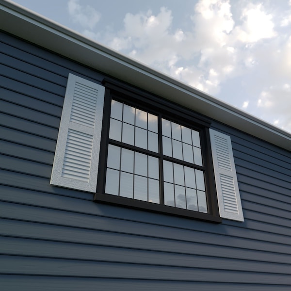 Ekena Millwork Rustic Two Equal Louver Rough Sawn Faux Wood Shutters (Per Pair), Primed Tan, 12"W x 82"H - SHULV12X82RSPR