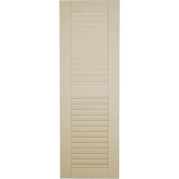 Ekena Millwork Rustic Two Equal Louver Rough Sawn Faux Wood Shutters (Per Pair), Primed Tan, 12"W x 82"H - SHULV12X82RSPR