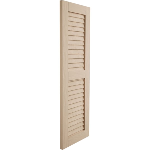 Ekena Millwork Rustic Two Equal Louver Rough Sawn Faux Wood Shutters (Per Pair), Primed Tan, 12"W x 82"H - SHULV12X82RSPR