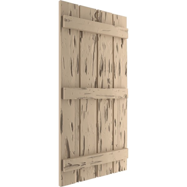 Ekena Millwork Rustic Four Board Spaced Board-n-Batten Pecky Cypress Faux Wood Shutters, 23 1/2"W x 66"H - SHUBSS23X66PCPR