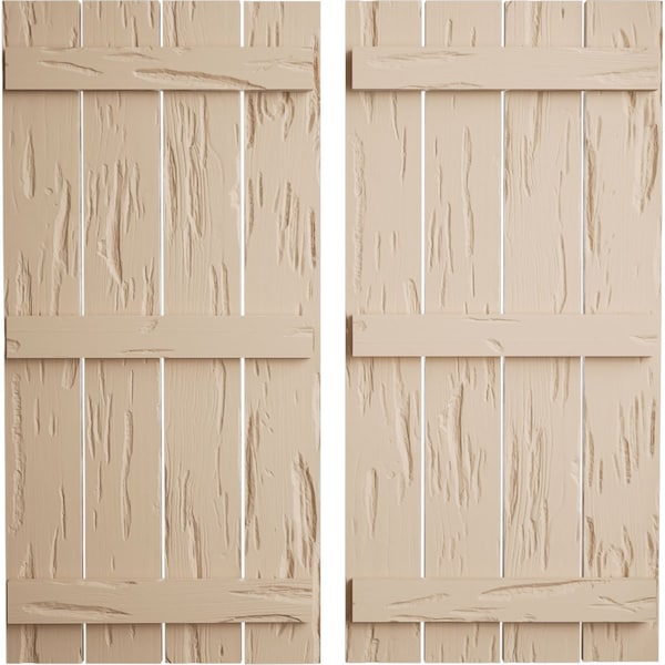Ekena Millwork Rustic Four Board Spaced Board-n-Batten Pecky Cypress Faux Wood Shutters, 23 1/2"W x 66"H - SHUBSS23X66PCPR