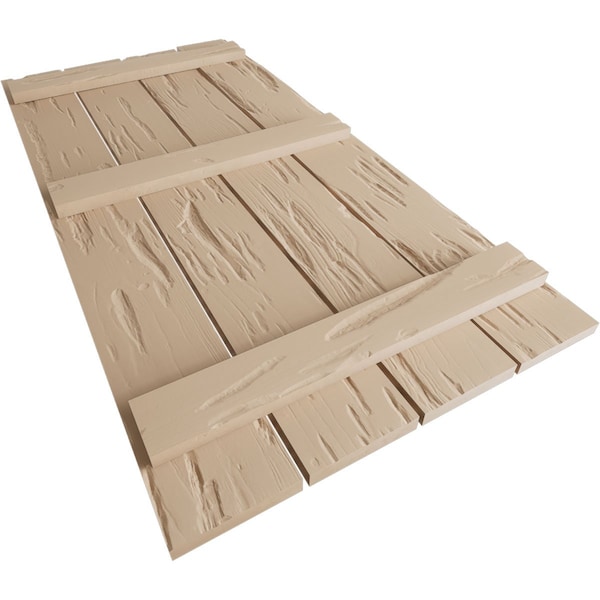 Ekena Millwork Rustic Four Board Spaced Board-n-Batten Pecky Cypress Faux Wood Shutters, 23 1/2"W x 66"H - SHUBSS23X66PCPR