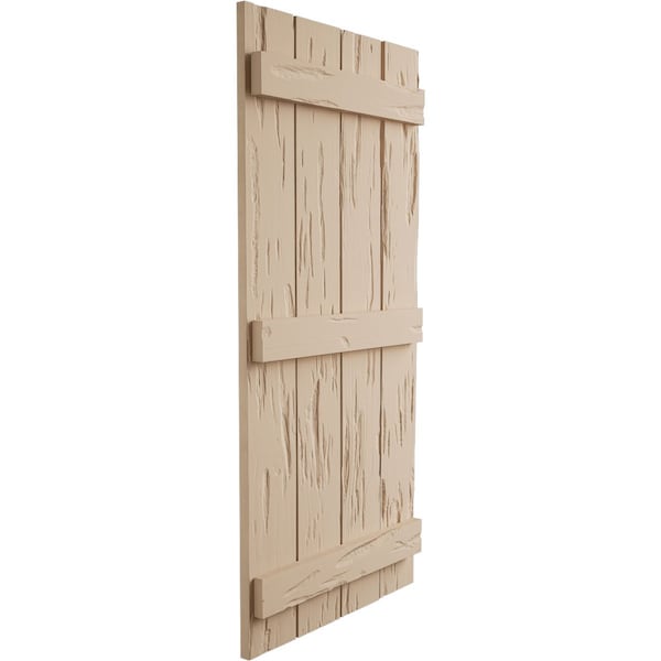 Ekena Millwork Rustic Four Board Spaced Board-n-Batten Pecky Cypress Faux Wood Shutters, 23 1/2"W x 66"H - SHUBSS23X66PCPR