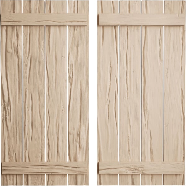 Ekena Millwork Rustic Four Board Spaced Board-n-Batten Riverwood Faux Wood Shutters, 23 1/2W x 40H, PR - SHUBSS23X40RWPR