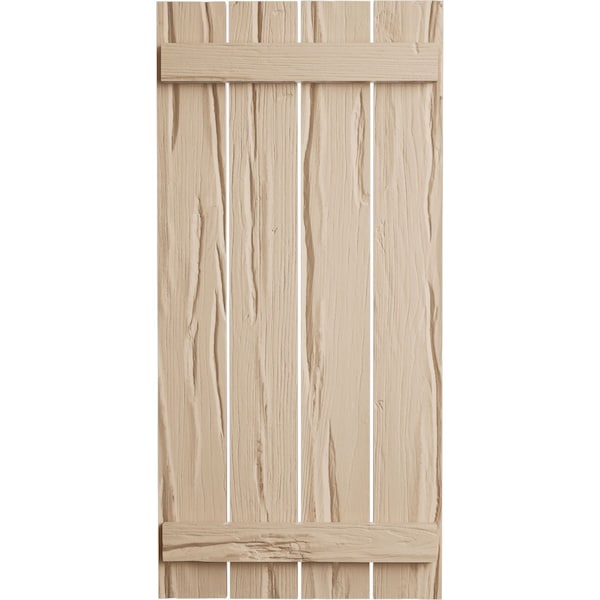 Ekena Millwork Rustic Four Board Spaced Board-n-Batten Riverwood Faux Wood Shutters, 23 1/2W x 40H, PR - SHUBSS23X40RWPR