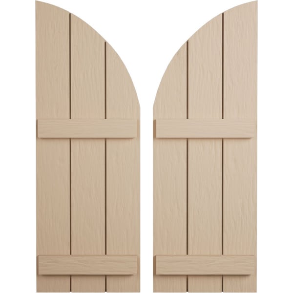 Ekena Millwork Rough Sawn 3 Board Joined Board-n-Batten w/Quarter Round Arch Top Faux Wood Shutters, 16 1/2"Wx86"H - SHUBJQ16X86RSPR