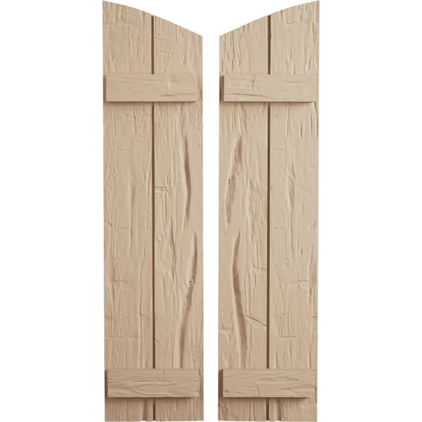 Ekena Millwork Hand Hewn 2 Board Joined Board-n-Batten w/Elliptical Top Faux Wood Shutters, 11W x 24H, PR - SHUBJL11X24HHPR