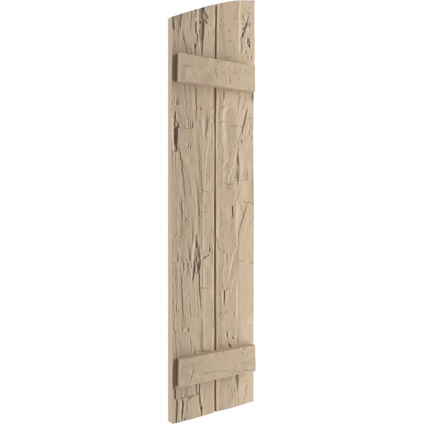 Ekena Millwork Hand Hewn 2 Board Joined Board-n-Batten w/Elliptical Top Faux Wood Shutters, 11W x 24H, PR - SHUBJL11X24HHPR