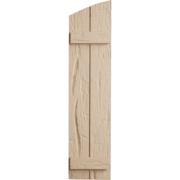 Ekena Millwork Hand Hewn 2 Board Joined Board-n-Batten w/Elliptical Top Faux Wood Shutters, 11W x 24H, PR - SHUBJL11X24HHPR