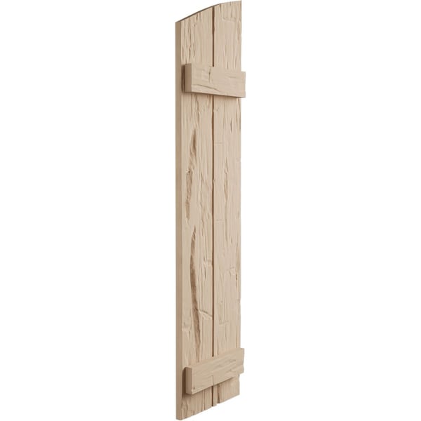 Ekena Millwork Hand Hewn 2 Board Joined Board-n-Batten w/Elliptical Top Faux Wood Shutters, 11W x 24H, PR - SHUBJL11X24HHPR