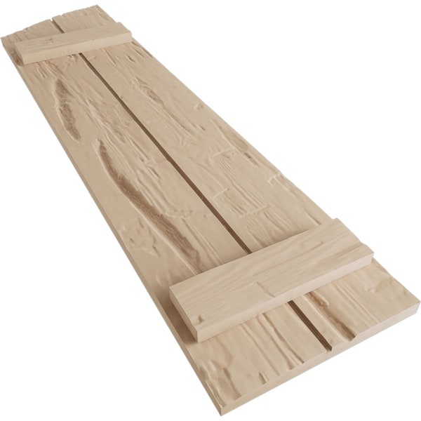 Ekena Millwork Hand Hewn 2 Board Joined Board-n-Batten w/Elliptical Top Faux Wood Shutters, 11W x 24H, PR - SHUBJL11X24HHPR