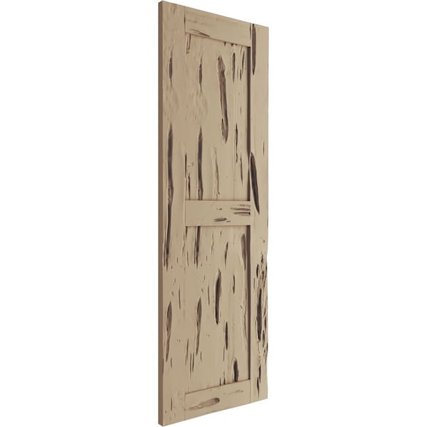 Ekena Millwork Rustic Two Equal Panel Flat Panel Pecky Cypress Faux Wood Shutters, 15"W x 26"H - SHUFP15X26PCPR