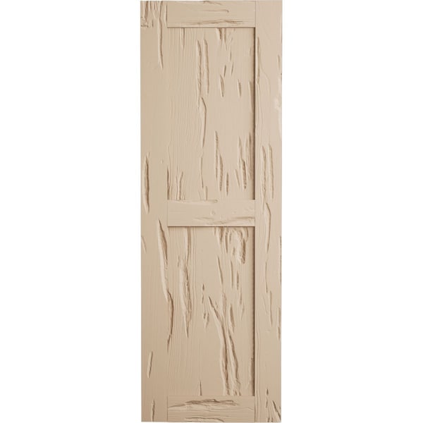 Ekena Millwork Rustic Two Equal Panel Flat Panel Pecky Cypress Faux Wood Shutters, 15"W x 26"H - SHUFP15X26PCPR