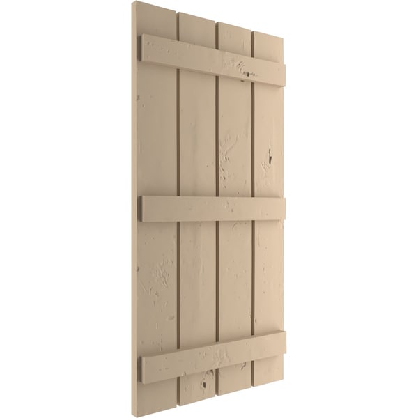 Ekena Millwork Rustic Four Board Spaced Board-n-Batten Knotty Pine Faux Wood Shutters, 23 1/2W x 70H, PR - SHUBSS23X70KPPR
