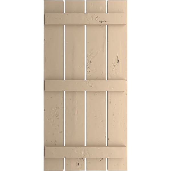 Ekena Millwork Rustic Four Board Spaced Board-n-Batten Knotty Pine Faux Wood Shutters, 23 1/2W x 70H, PR - SHUBSS23X70KPPR