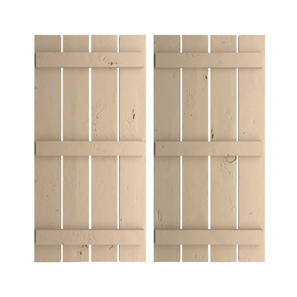 Ekena Millwork Rustic Four Board Spaced Board-n-Batten Knotty Pine Faux Wood Shutters, 23 1/2W x 70H, PR - SHUBSS23X70KPPR