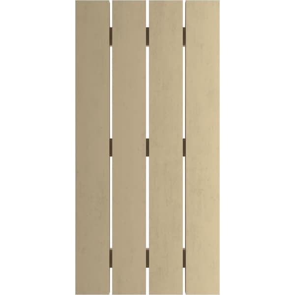 Ekena Millwork Rustic Four Board Spaced Board-n-Batten Knotty Pine Faux Wood Shutters, 23 1/2W x 70H, PR - SHUBSS23X70KPPR