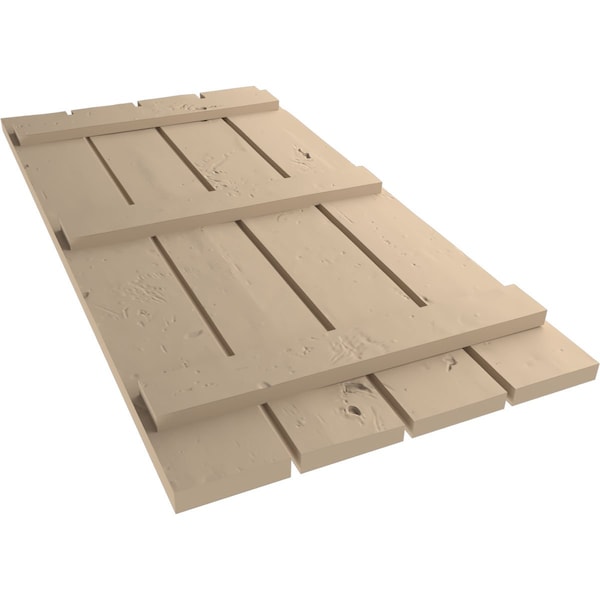 Ekena Millwork Rustic Four Board Spaced Board-n-Batten Knotty Pine Faux Wood Shutters, 23 1/2W x 70H, PR - SHUBSS23X70KPPR