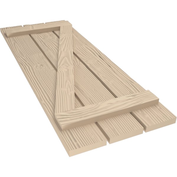 Ekena Millwork Rustic Three Board Spaced Board-n-Batten Sandblasted Faux Wood Shutters w/Z-Board, 17 1/2W x 76H, PR - SHUBSZ17X76SDPR