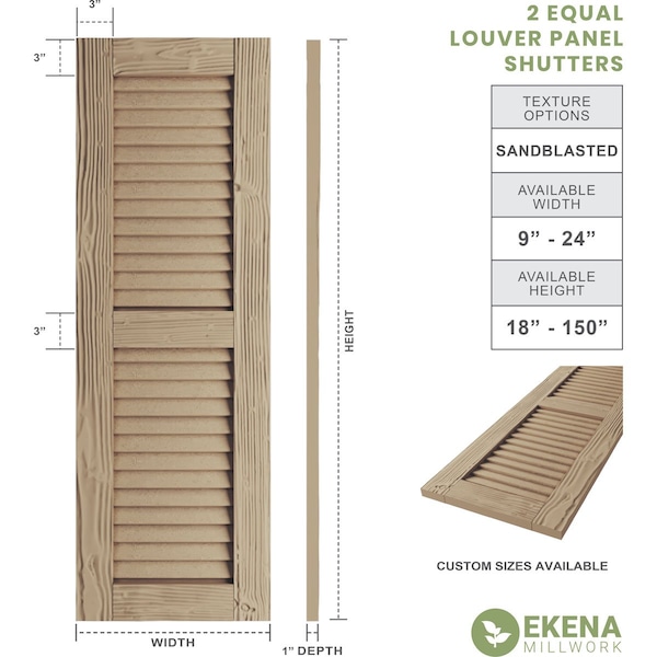 Ekena Millwork Rustic Two Equal Louver Sandblasted Faux Wood Shutters (Per Pair), Primed Tan, 12"W x 78"H - SHULV12X78SDPR