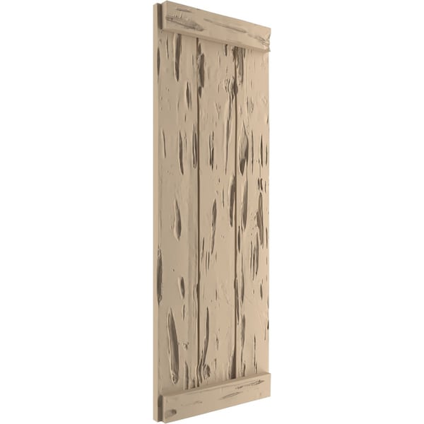 Ekena Millwork Rustic 3 Board Joined Board-n-Batten Pecky Cypress Faux Wood Shutters w/End Batten, 16 1/2"W x 34"H - SHUBJE16X34PCPR