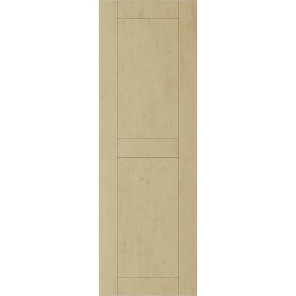 Ekena Millwork Rustic Two Equal Panel Flat Panel Sandblasted Faux Wood Shutters (Per Pair), Primed Tan, 15"W x 24"H - SHUFP15X24SDPR
