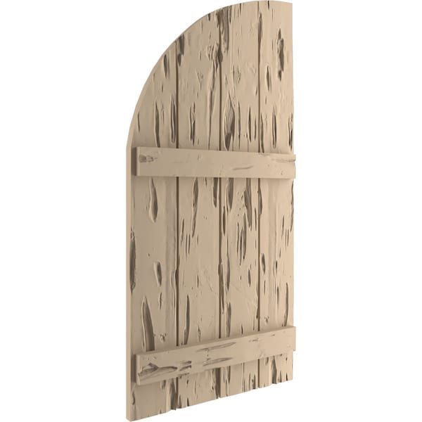 Ekena Millwork Pecky Cypress 4 Board Joined Board-n-Batten w/Quarter Round Arch Top Faux Wood Shutters, 22"W x 50"H - SHUBJQ22X50PCPR