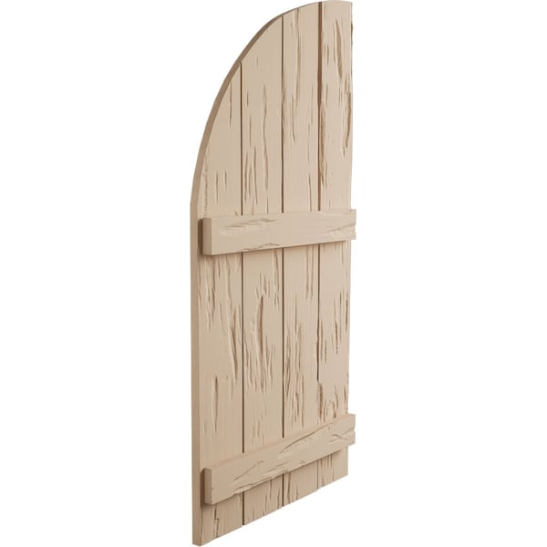 Ekena Millwork Pecky Cypress 4 Board Joined Board-n-Batten w/Quarter Round Arch Top Faux Wood Shutters, 22"W x 50"H - SHUBJQ22X50PCPR