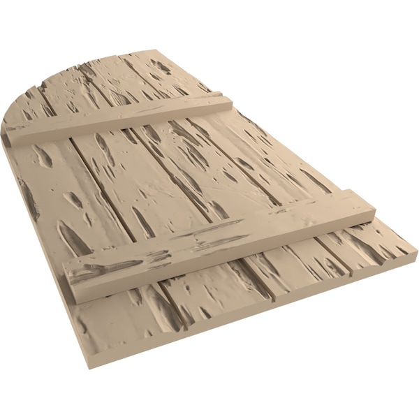 Ekena Millwork Pecky Cypress 4 Board Joined Board-n-Batten w/Quarter Round Arch Top Faux Wood Shutters, 22"W x 50"H - SHUBJQ22X50PCPR