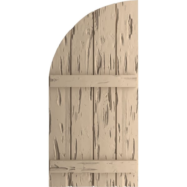 Ekena Millwork Pecky Cypress 4 Board Joined Board-n-Batten w/Quarter Round Arch Top Faux Wood Shutters, 22"W x 50"H - SHUBJQ22X50PCPR