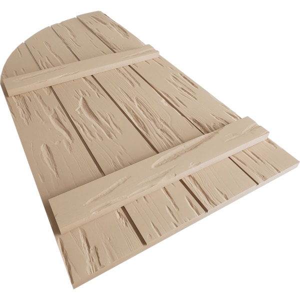 Ekena Millwork Pecky Cypress 4 Board Joined Board-n-Batten w/Quarter Round Arch Top Faux Wood Shutters, 22"W x 50"H - SHUBJQ22X50PCPR
