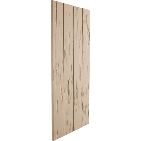 Ekena Millwork Rustic Four Board Joined Board-n-Batten Pecky Cypress Faux Wood Shutters w/No Batten, 22"W x 38"H - SHUBJN22X38PCPR