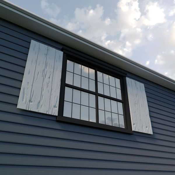 Ekena Millwork Rustic Four Board Joined Board-n-Batten Pecky Cypress Faux Wood Shutters w/No Batten, 22"W x 38"H - SHUBJN22X38PCPR