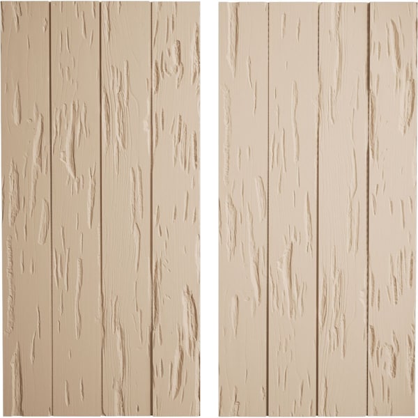 Ekena Millwork Rustic Four Board Joined Board-n-Batten Pecky Cypress Faux Wood Shutters w/No Batten, 22"W x 38"H - SHUBJN22X38PCPR