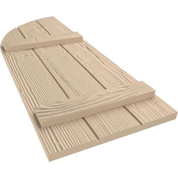 Ekena Millwork Sandblasted 3 Board Joined Board-n-Batten w/Quarter Round Arch Top Faux Wood Shutters, 16.5"W x 36"H - SHUBJQ16X36SDPR
