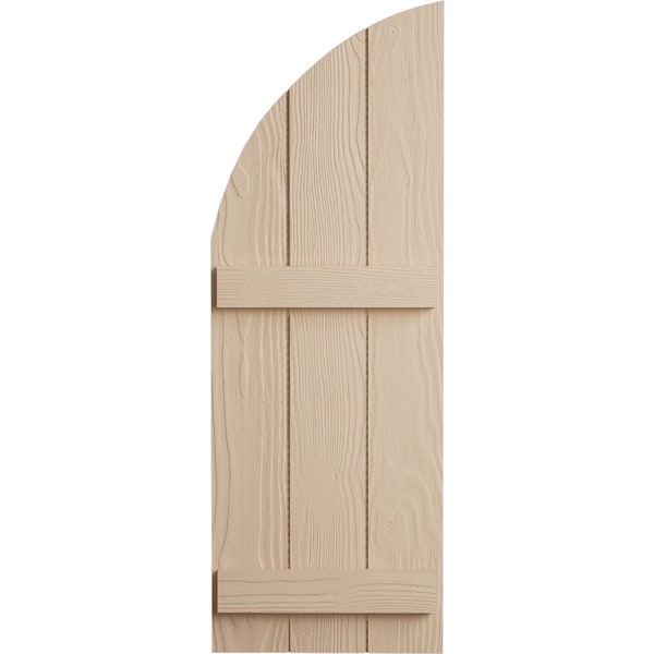 Ekena Millwork Sandblasted 3 Board Joined Board-n-Batten w/Quarter Round Arch Top Faux Wood Shutters, 16.5"W x 36"H - SHUBJQ16X36SDPR
