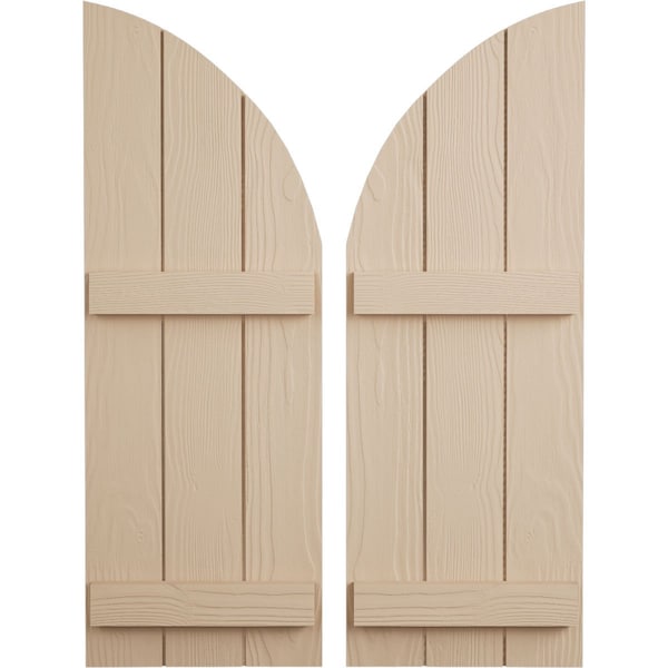 Ekena Millwork Sandblasted 3 Board Joined Board-n-Batten w/Quarter Round Arch Top Faux Wood Shutters, 16.5"W x 36"H - SHUBJQ16X36SDPR