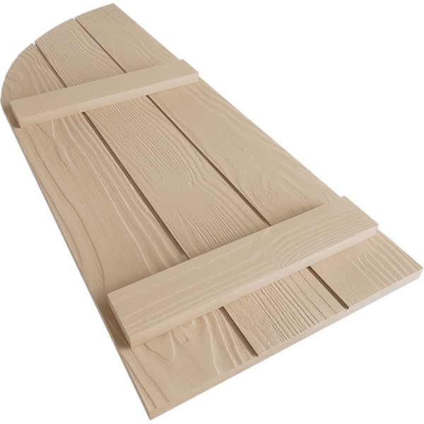 Ekena Millwork Sandblasted 3 Board Joined Board-n-Batten w/Quarter Round Arch Top Faux Wood Shutters, 16.5"W x 36"H - SHUBJQ16X36SDPR
