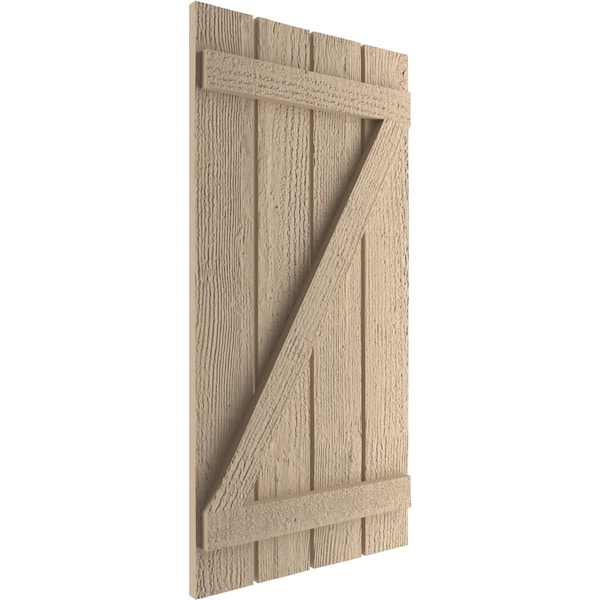 Ekena Millwork Rustic Four Board Spaced Board-n-Batten Rough Sawn Faux Wood Shutters w/Z-Board, 23 1/2W x 40H, PR - SHUBSZ23X40RSPR