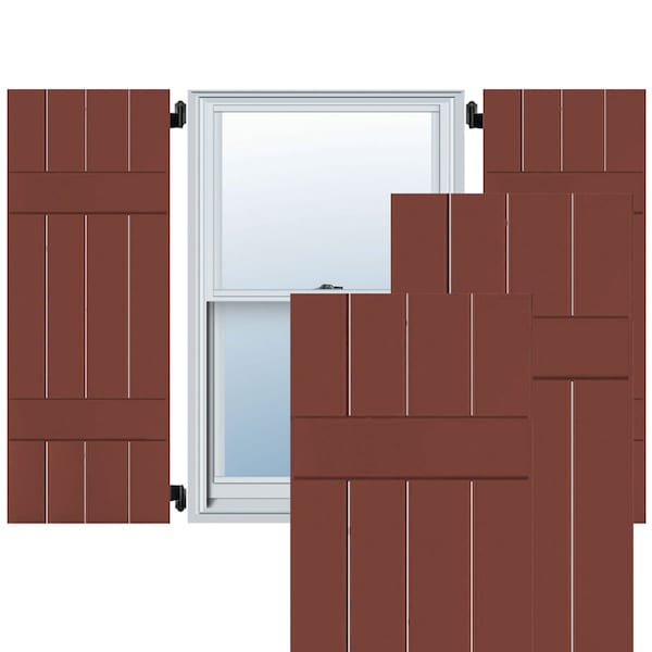 Ekena Millwork Exterior 4 Board (2 Batten) Real Wood Sapele Mahogany Board-n-Batten Shutters PR, RWB15X054RWM - RWB15X054RWM