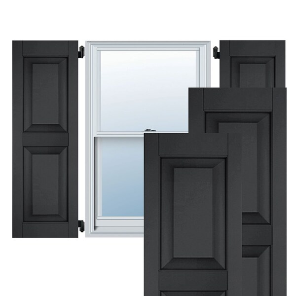 Ekena Millwork 12"W x 40"H Exterior Real Wood Pine Raised Panel Shutters, Black PR - RWR12X040BLP