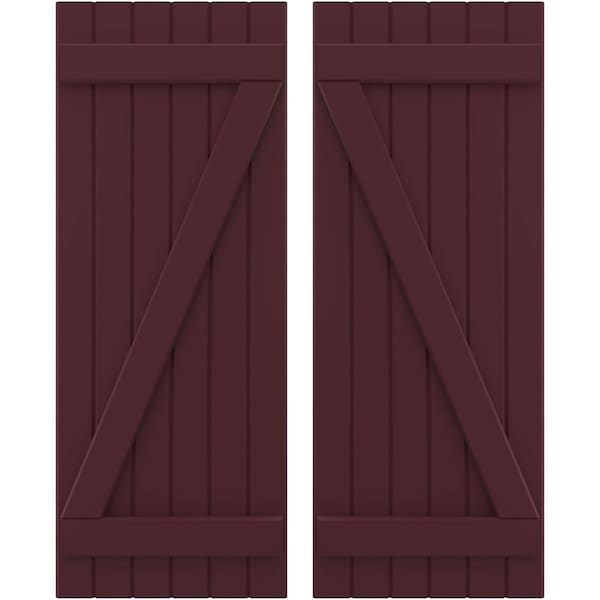 Ekena Millwork Americraft 6-Board (2 Batten) Wood Joined Board-n-Batten Shutters w/ Z-Bar, ARW102BB621X79WRH, PR - ARW102BB621X79WRH