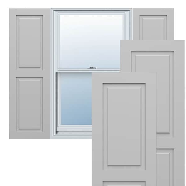 Ekena Millwork True Fit PVC Two Equal Raised Panel Shutters, Primed, 15"W x 32"H - TFP101RPF15X032PR