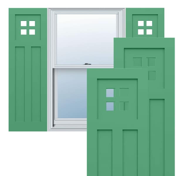Ekena Millwork True Fit PVC San Antonio Mission Style Fixed Mount Shutters, Lilly Pads, 18W x 69H, PR - TFP001ST18X069LP