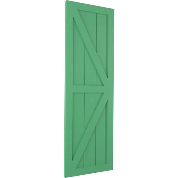 Ekena Millwork True Fit PVC Two Equal Panel Farmhouse Fixed Mount Shutters w/ Z-Bar, Lilly Pads , 15W x 45H, PR - TFP102FH15X045LP